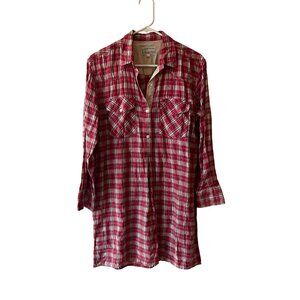Current Elliott Linen Cotton Blend Levee Western Plaid Shirt Dress Size 0